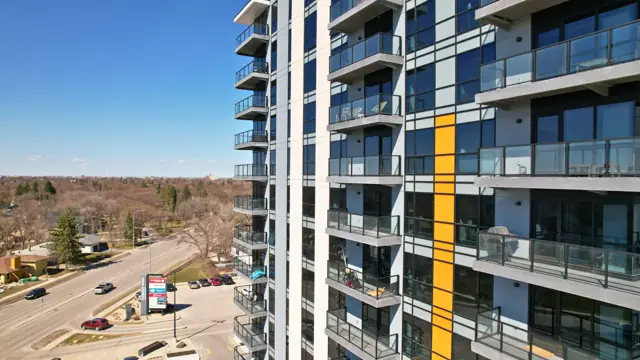 Tuxedo Towers facade detail with balconies